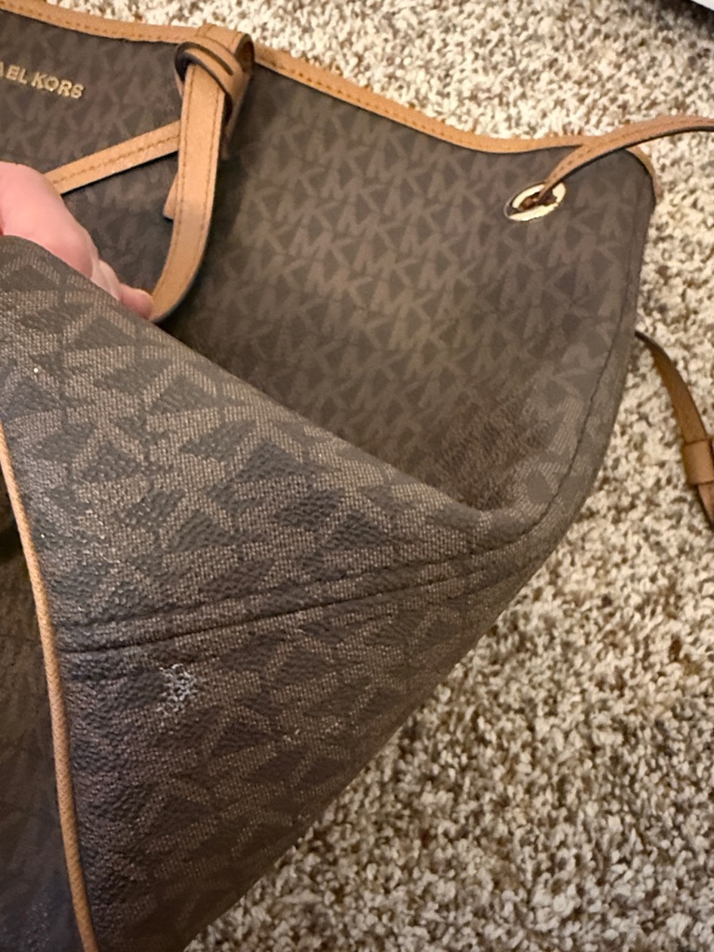 Michael Kors Brown Logo-Print Tote with Tan Trim - Picture 8 of 10